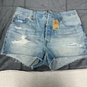 Levi's Light Blue Distressed High-Rise Denim Shorts